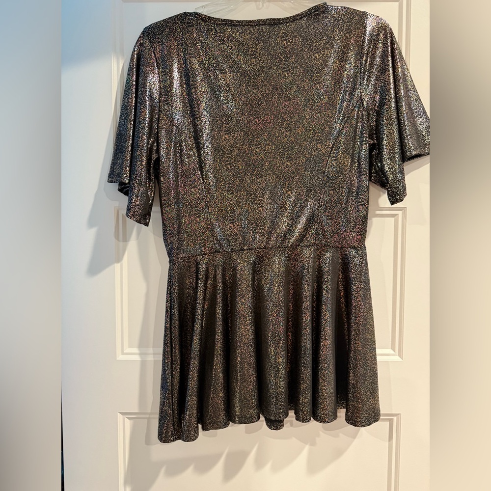 LuLaRoe Elegant Black Metallic Glittering Peplum Blouse - Picture 4 of 7